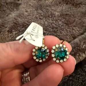 Anthropologie Emerald Green/Diamond Earrings